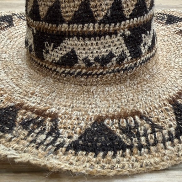 Vintage Peruvian Wool Handmade Sun Hat Wide Brim Patterned Boho Festival Unique - Picture 2 of 5